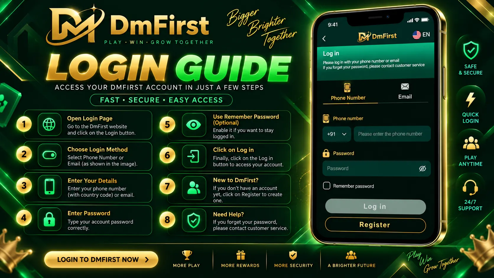 DMFirst login guide showing the sign-in steps